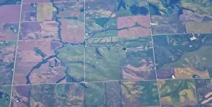 Western Air Prints: Aerial view of crop circles and squares over midwest states on flight over Colorado