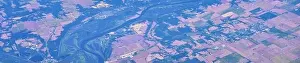 Western Air Prints: Aerial view of crop circles and squares over midwest states on flight over Colorado