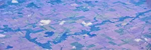 Aerial view of crop circles and squares over midwest states on flight over Colorado