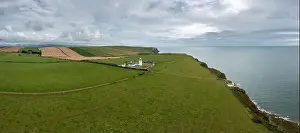 North West England Prints: An aerial view of the Cumbria Coast and St bees Ligthouse in northern England
