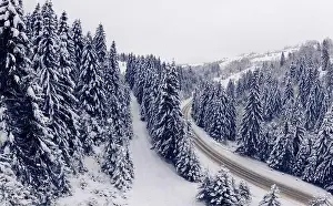 Cortina Prints: Aerial view of a curved mountain road Aerial view of a curved mountain road in Europe