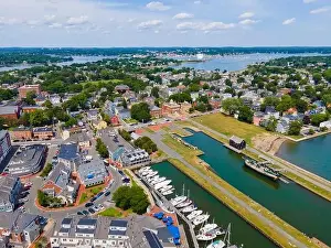 Salem Prints: Aerial view of Custom House in Salem Maritime National Historic Site in city of Salem