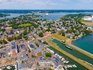 Salem Prints: Aerial view of Custom House in Salem Maritime National Historic Site in city of Salem