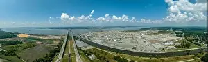 Delaware Prints: Aerial view of the Delaware Memorial Bridge spanning across the Delaware river connecting to the New Jersey turnpike