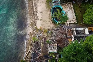 Koh Chang Prints: Aerial view of derelict tropical beach resort abandoned due to the pandemic travel restrictions