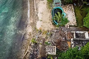 Koh Chang Prints: Aerial view of derelict tropical beach resort abandoned due to the pandemic travel restrictions