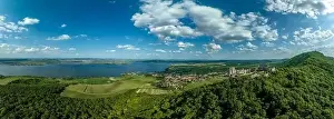 Moravia Prints: Aerial view of Devicky castle Dívčí Hrady in Southern Bohemia above the vineyards of Pavlov with well preserved