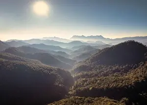 Chiang Mai Prints: Aerial view of Doi Luang Chiang Dao with mountain layer and fog on sunny day in tropical rainforest at national park