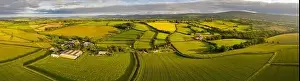 Aerial view by drone of beautiful rolling countryside near Livaton, Devon, England, United Kingdom, Europe