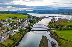 Drone Photograph Prints: Aerial view from drone of Bonar Bridge village on Kyle of Sutherland