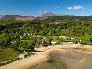 Coastal Scenery Prints: Aerial view from drone of Cladach Beach, Isle of Arran, North Ayrshire, Scotland, UK