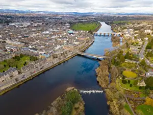 Cites Prints: Aerial view from drone of Perth city centre and River Tay in Perth and Kinross
