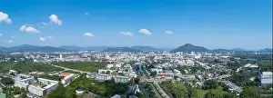 Phuket Island Prints: Aerial view drone shot High angle view Panorama of phuket city thailand in good weather day clear blue sky background