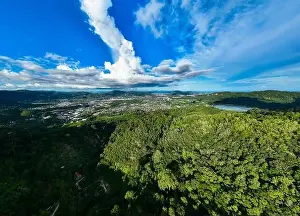 Phuket Prints: Aerial view drone shot of Mountains Forest trees nature environment background