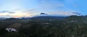 Ozone Prints: Aerial view drone shot of panorama abundant rainforest landscape nature mountains view
