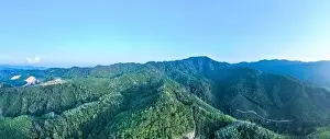 Ozone Prints: Aerial view drone shot of panorama abundant rainforest landscape nature mountains view
