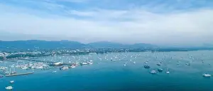 Aerial view drone shot of panorama Chalong bay in phuket island beautiful island in thailand Amazing High angle view