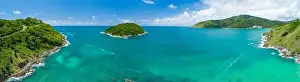 Laem Prints: Aerial view drone shot of panorama laem promthep cape Beautiful scenery andaman sea in summer season at phuket thailand