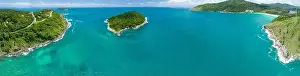 Laem Prints: Aerial view drone shot of panorama laem promthep cape Beautiful scenery andaman sea in summer season at phuket thailand