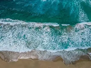 Tropical Coast Prints: Aerial top view by drone of tropical Falasarna beach on Crete, Greece