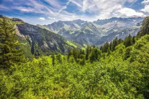 Glarus Prints: Aerial view of Elm village and Swiss mountains - Piz Segnas