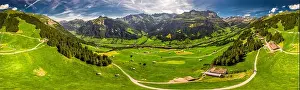 Glarus Prints: Aerial view of Elm village and Swiss mountains - Piz Segnas