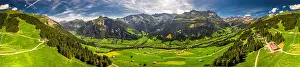 Glarus Prints: Aerial view of Elm village and Swiss mountains - Piz Segnas