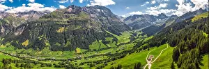 Glarus Prints: Aerial view of Elm village and Swiss mountains - Piz Segnas