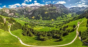 Glarus Prints: Aerial view of Elm village and Swiss mountains - Piz Segnas