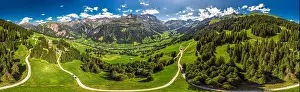 Glarus Prints: Aerial view of Elm village and Swiss mountains - Piz Segnas