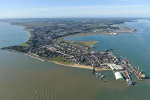 Ariel Prints: An aerial view of the Essex town of Harwich on a clear sunny day
