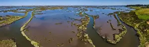 Turism Prints: Aerial View of esteiro da Tojeira near the Aveiro Lagoon at Murtosa, Aveiro, Portugal