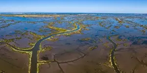 Turism Prints: Aerial View of esteiro da Tojeira near the Aveiro Lagoon at Murtosa, Aveiro, Portugal