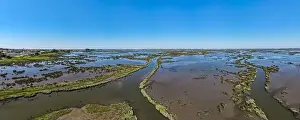Turism Prints: Aerial View of esteiro da Tojeira near the Aveiro Lagoon at Murtosa, Aveiro, Portugal