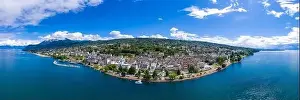 Lake Geneva Prints: Aerial view of Evian (Evian-Les-Bains) city in Haute-Savoie in France