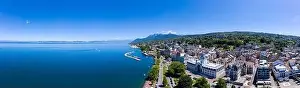 Aerial view of Evian (Evian-Les-Bains) city in Haute-Savoie in France