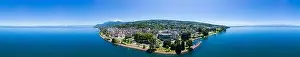 Lake Geneva Prints: Aerial view of Evian (Evian-Les-Bains) city in Haute-Savoie in France