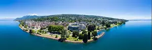 Lake Geneva Prints: Aerial view of Evian (Evian-Les-Bains) city in Haute-Savoie in France