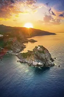 Mamma Prints: Aerial view of the famous small church Agios Ioannis in Skopelos island, Greece
