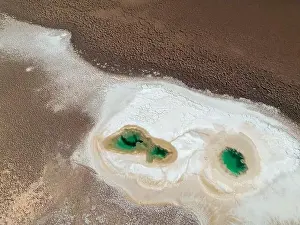 Aerial view of the famous tourist attraction Ojos del Mar near Tolar Grande in the Argentinian highlands called Puna in
