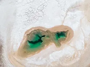 Aerial view of the famous tourist attraction Ojos del Mar near Tolar Grande in the Argentinian highlands called Puna in
