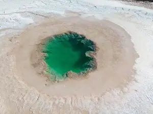Aerial view of the famous tourist attraction Ojos del Mar near Tolar Grande in the Argentinian highlands called Puna in