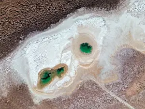Aerial view of the famous tourist attraction Ojos del Mar near Tolar Grande in the Argentinian highlands called Puna in