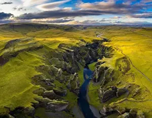 Fjadrargljufur Prints: Aerial view of Fjadrargljufur canyon in Iceland