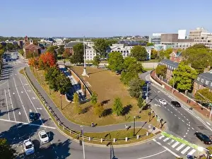 School Campus Prints: Aerial view of Flagstaff Park next Old Harvard Yard in historic city center of Cambridge
