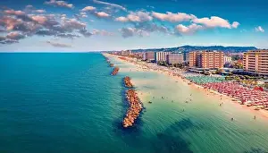 Dreamland Prints: Aerial view from flying drone Montesilvano public beach
