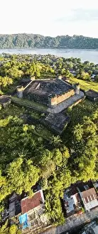 Green Forest Prints: Aerial view of Fort Belgica With Banda Neira ocean In Background