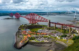 From Drone Prints: Aerial view of the Forth Bridge from North Queensferry in Fife, Scotland, UK