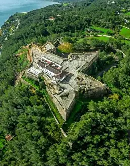 Philip Prints: Aerial view of Fortress Sao Filipe in Setubal Portugal star shape fort for cannons