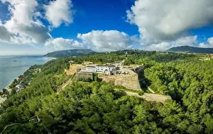 Philip Prints: Aerial view of Fortress Sao Filipe in Setubal Portugal star shape fort for cannons